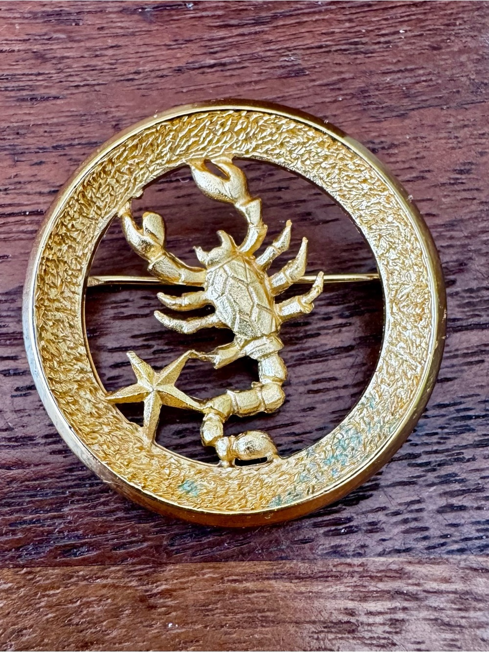 Vintage Crown Trifari Gold tone Scorpio Zodiac Sign Brooch Pin Horoscope